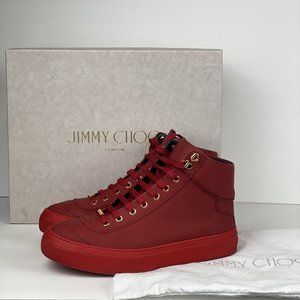 Men's Red Hightop Jimmy Choo sneakers